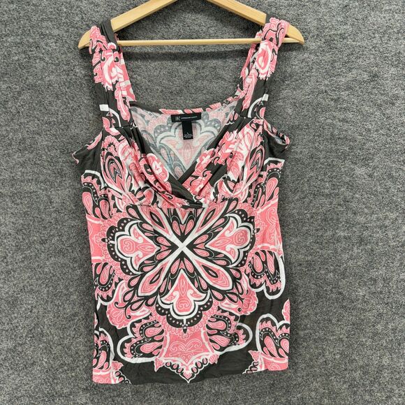 INC International Concepts Blouse Women L Large Pink Geometric V-Neck Sleeveless - Picture 1 of 6